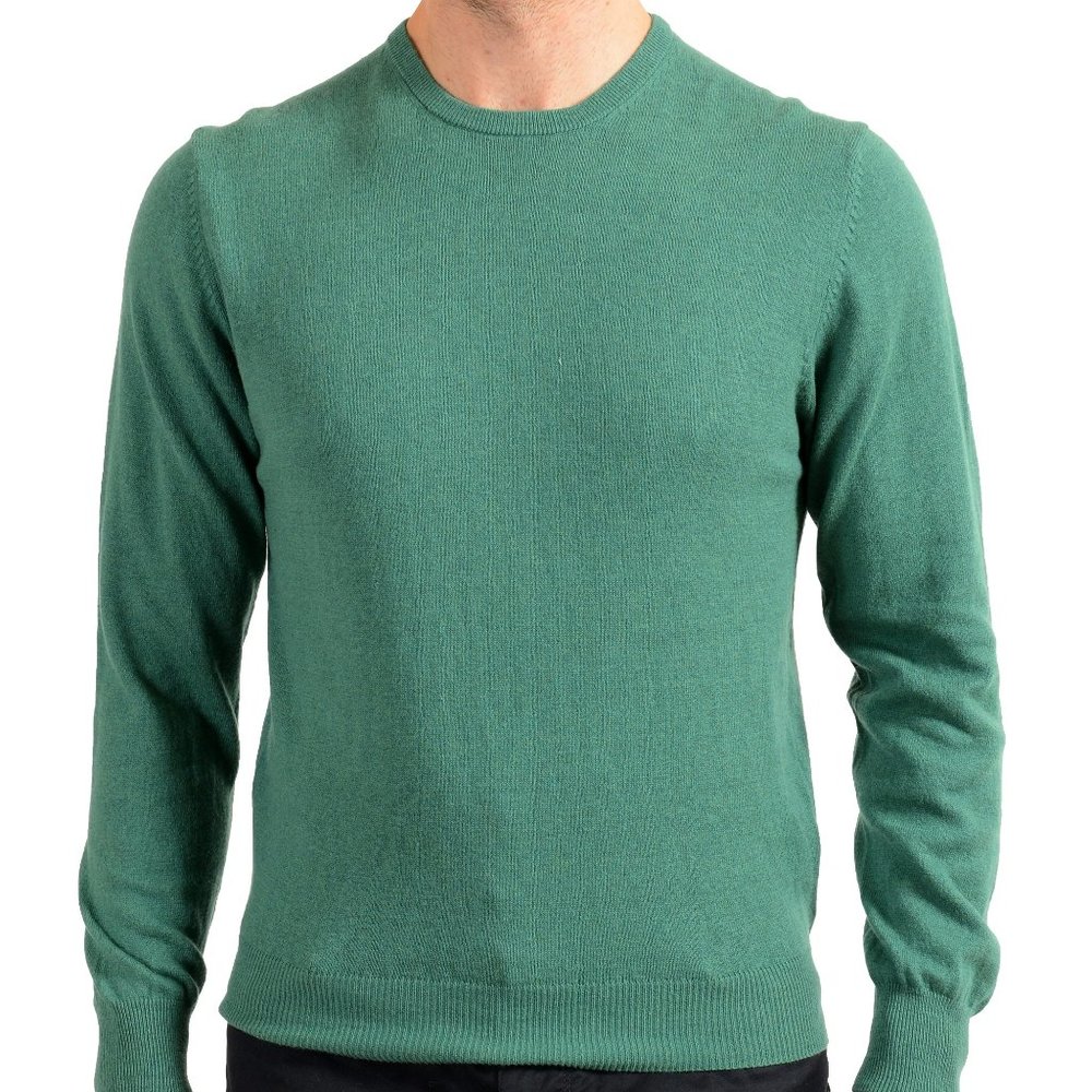Pierre Balmain Men's Green Wool Cashmere Crewneck Pullover Sweater